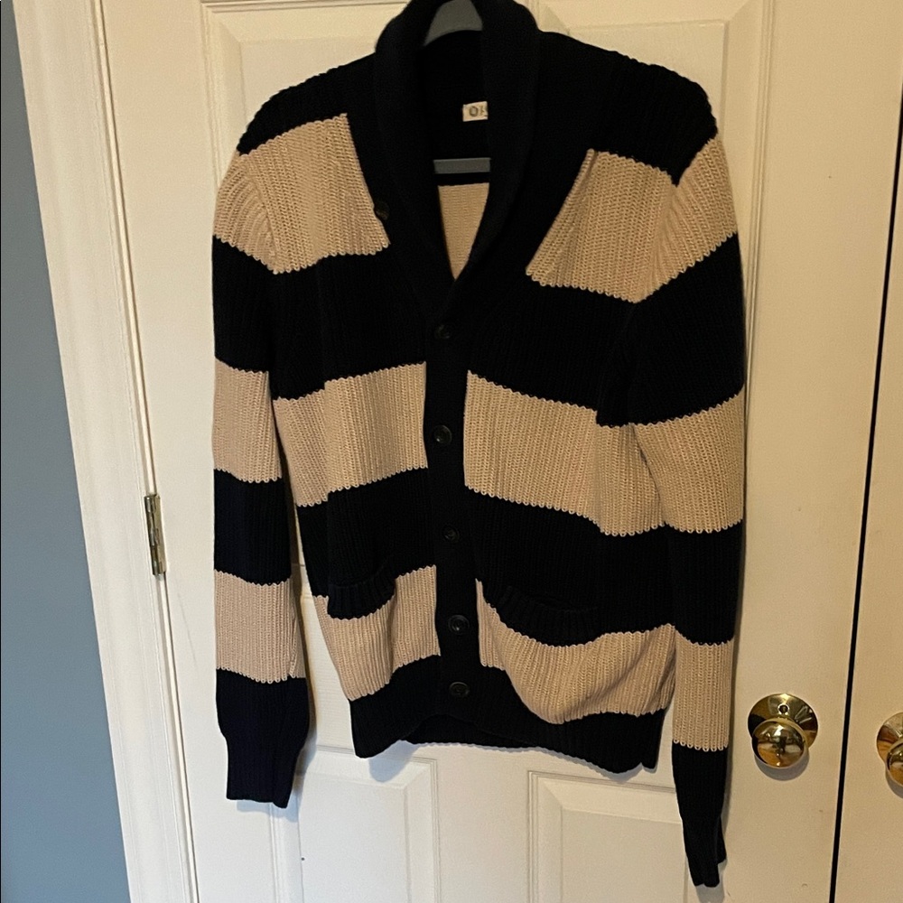J. Crew navy and Cream Striped Cardigan women’s large